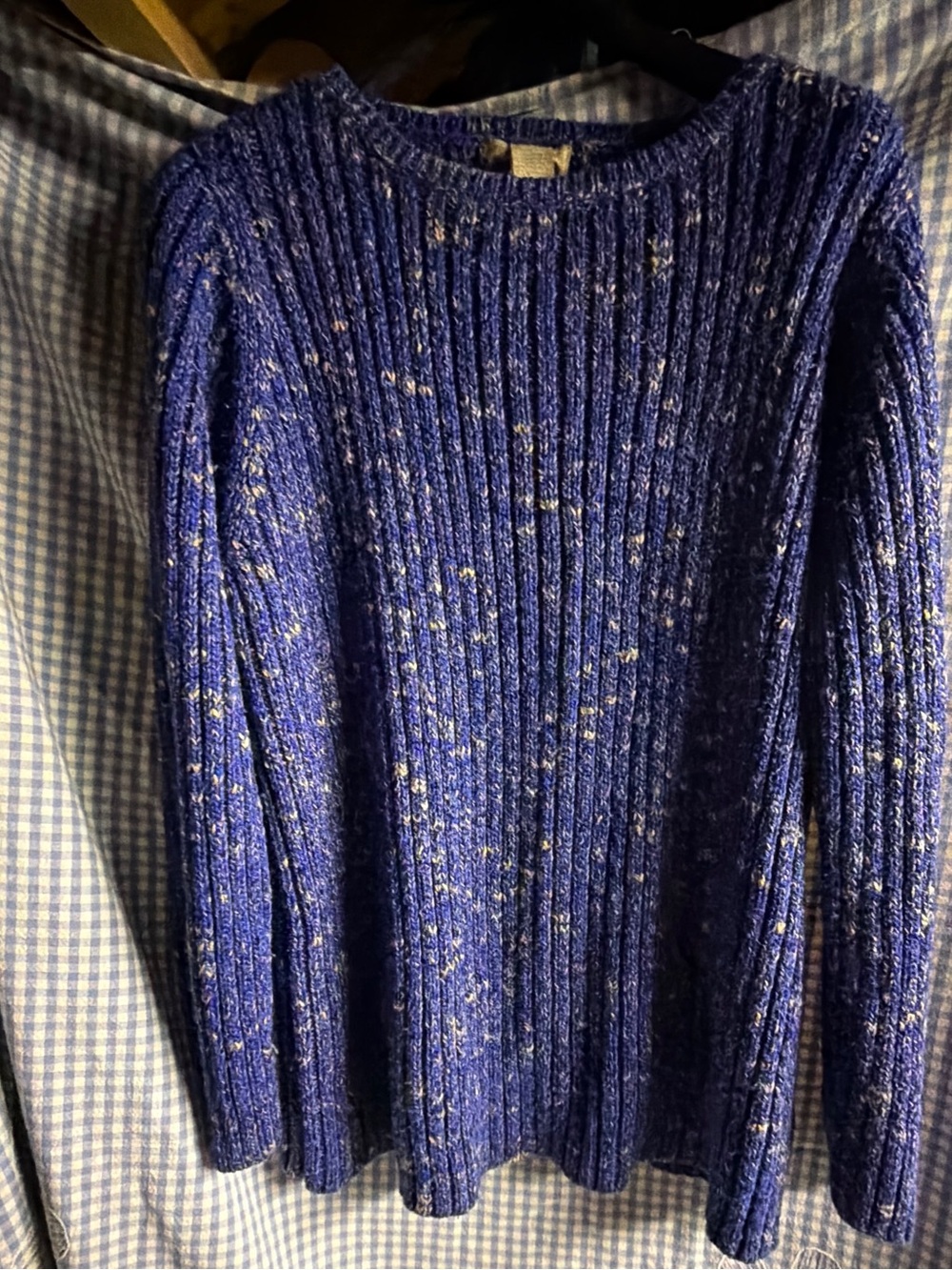 Cotton Ginny Ribbed Crewneck Sweater in Speckled Purple